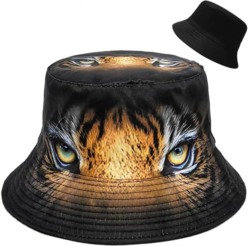 Malaxlx Cappello da pescatore, cappello da spiaggia, cappello da pesca per donne e uomini, da viaggio, reversibile, doppio lato, da pescatore, Stampa tigre, taglia unica