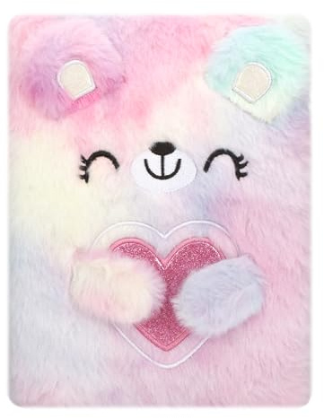 EXERZ A5 plysch björn anteckningsbok 160 linjerade sidor för barn skola och | mjuk Furry omslag med Heart detalj slät 70 gsm papper bärbar Design för Journaling Notes och kreativa Writing