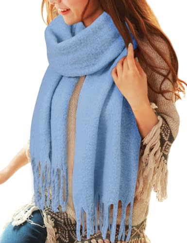 Voqeen Damen Schal Winter Kuschelig Warmes Tücher Lange mit Fransen Herbst Winterschal Weicher Dicker Strickschal Oversized Schaltuch