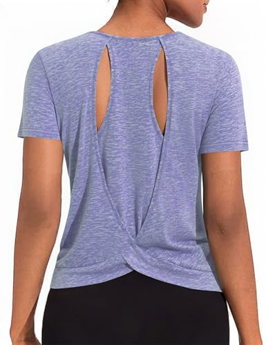 Gyabnw T-Shirt Sportiva Donna con Retro Aerato Maniche Corte Abbigliamento Sportivo Donna Scollo Tondo, Ideale per Yoga, Fitness e attività Outdoor