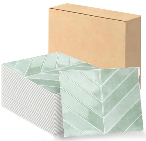 Swehooirt Klebefliesen Küche 3D Fliesenaufkleber Wandfliesen Selbstklebende Fliesen Küche, Klebefliesen Bad Wand 10-Stück Fischgrätenmuster Grün (29 x 23 cm)