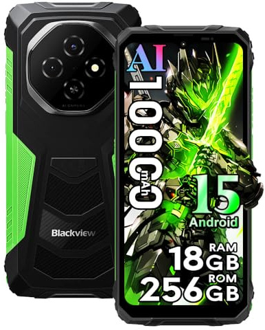 Blackview Fort 1 18+256GB Movil Irrompible 2025, Android 15 Teléfono Resistente 10000mAh 6.56 HD+ 90Hz 16MP AI Cámara TodoTerreno Dual SIM 4G NFC/GPS/5G WiFi/FM Verde