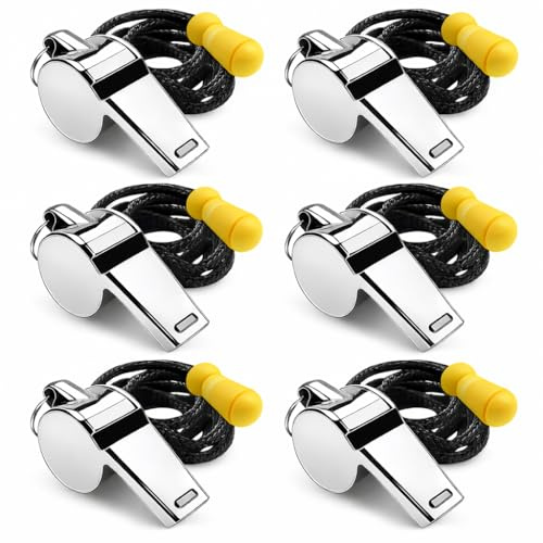 Hawpasy Whistle, 6 Pack Stainless Steel Sports Whistles with Lanyard, Whistles Sports Ultra-Loud, Crisp Sound Metal Whistle Set Great for Coaches, Referees, Officials, Training, and Outdoor Use