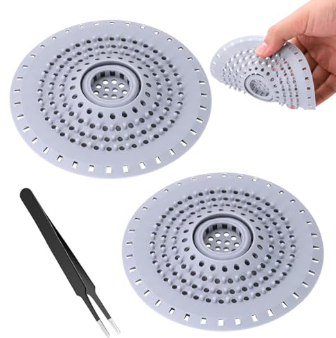 2Pcs Attrape Cheveux Douche en Silicone - Filtre Evier Cuisine et Filtre Douche Anti-Bouchage - Salle de Bain Accessoire Universel pour Baignoire/Douche/Cuisine