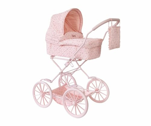Monnëka Poussette pour Poupée Vintage avec Capote et Panier | | Grand Landau Pliable pour Poupées | Poussette Bébé en Métal avec Capote et Panier Inférieur | Flowers