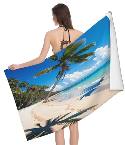 Leichong Serviette de Plage Palmier, 3D Plage Serviette de Bain Microfibre, Drap de Plage Séchage Rapide e Anti Sable pour Piscine Voyage Couverture, 75x150 cm