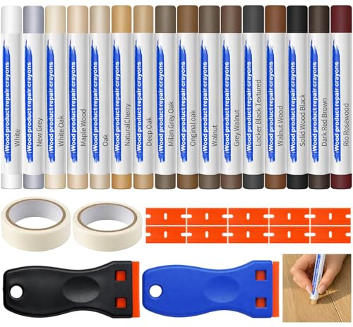 Richunie Stucco per Legno Riempitivo 16 Colori , Stucco per Legno, Stucco Legno, Stucco per Marmo, Kit Riparazione Piastrelle, Set di Cera per Legno per Laminato, Legno, PVC, Piastrelle