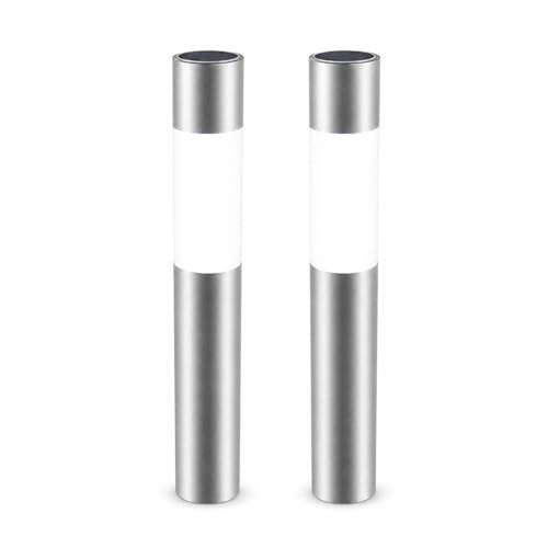 GWSOLAR Solar Garden Lights, 50cm Aluminium Bollard Lights, 2 Pack | White / Warm White Switchable, IPX4 Outdoor Path Lights, Screw or Ground Spike Installation