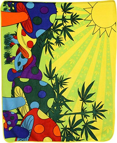 MWS Weed Smoke Trippy Trip Shrooms Mushrooms Psychedelic Blazing Sun Reefer Marijuana Pot 50x60 Polar Fleece Blanket Throw