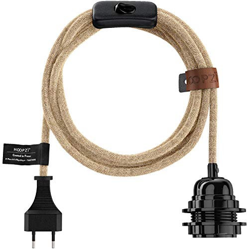 Hoopzi - Bala - Fassung e27 mit Kabel - Lampenfassung e27 mit Kabel und Schalter - Textilkabel mit Fassung - Lampenkabel - Pendelleuchte - 4,5 Meter - 36 Farben - Seil