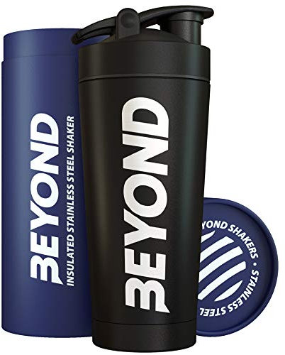 Beyond Shakers Insulated Metal Protein Shaker, Stainless Steel Supplement Bottle - BPA Free for Gym 735ml in Black