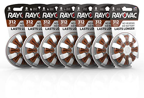 Rayovac Hearing Aid Batteries Size 312 for Advanced Hearing Aid Devices, 8 Count (Pack of 7)