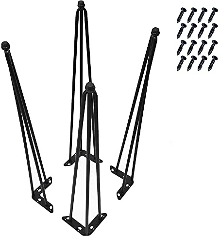 Home Soft Things Hairpin Metal Table Legs 30 Inch Legs for Furniture Coffee Bench Dining End Industrial Table Desk Set of 4 with Screws Adjustable Cushion Black Floor Protectors, 30