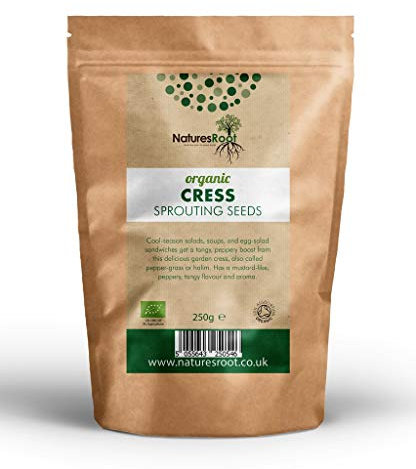 Natures Root Organic Cress Sprouting Seeds 250g - Superfood | Non GMO | Microgreen Sprouts | Garden Planting | Vegetable Gardening