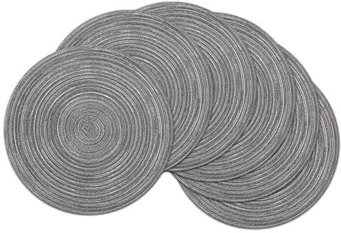 SHACOS 6er Set Tischsets Platzsets Abwaschbar Rund, Runde Platzsets Geflochten, Hitzebeständig, Platzdeckchen Abwaschbar Rund Grau, 38x38 cm