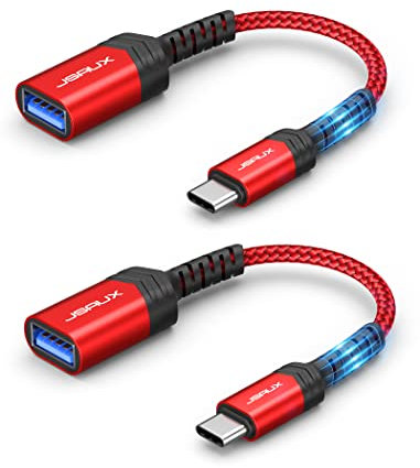 JSAUX Adapter USB C auf USB [2 Stücke], OTG USB Typ C Adapter Kabel kompatibel mit iPhone 16 Pro Max/15 Pro Max, iPad, MacBook Pro/Air, Galaxy S24/S23/S22 Ultra, Huawei P50-Rot