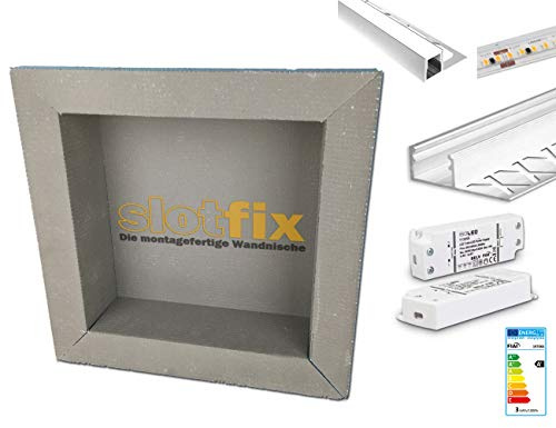 slotfix® Väggnisch + LED-belysningsset – kakelvägg 30 x 30 x 10 cm LED-kit | upplyst duschhylla | mer hylla i badrum och Co.