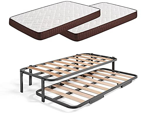 HOGAR24 ES Cama Nido Metálica Reforzada con 6 Patas + 2 Colchones Viscobrown, 80x190 cm