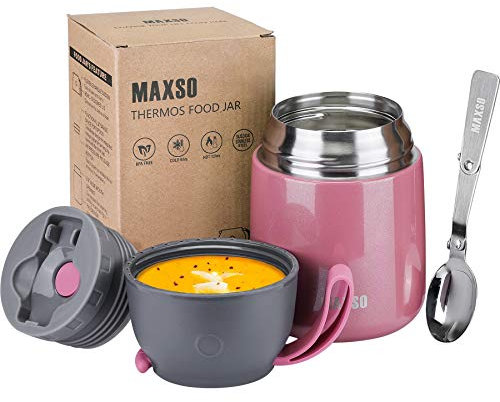 Boîtes Alimentaires Isothermes, 500ML Boîte Isotherme Repas Chaud ou Froid en Acier Inoxydable, Thermoisolant Boîte Récipient Thermique sans BPA avec Cuillère Pliante pour Ecole, Bureau