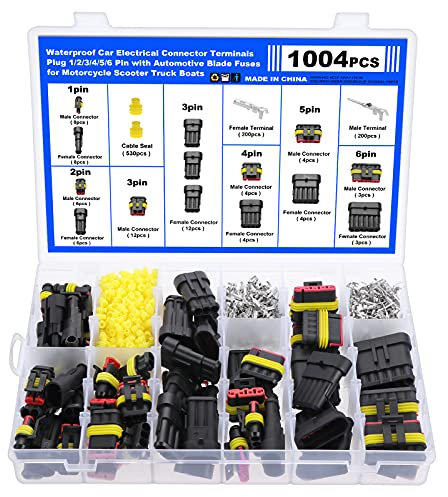 Faankiton 1004 Piezas Conector Electrico Impermeable, Rápido Enchufe Terminal, Clavija Conector, Coche Conector Impermeable, Conectores de Cable Eléctrico Impermeable para Coche 1/2/3/4/5/6 Pin