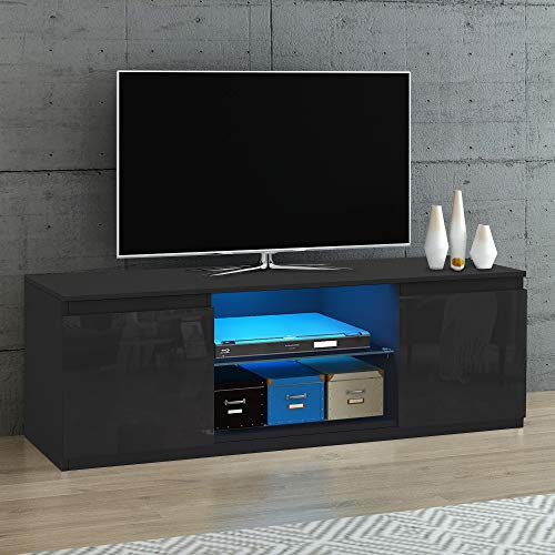 Panana Black TV Unit Cabinet Stand for 55Inch Tv's Modern Storage Sideboard with 2 Doors (Black)