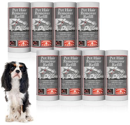 CARASELLE Pet Hair Remover Refill - Super Adhesive - Picks up Lint, Hair & Debris! Multi-Purpose Dog Cat Hair Lint Roller also for Cleaning Clothes & Washing Machine (7.5 metres, pack of 8 refills)