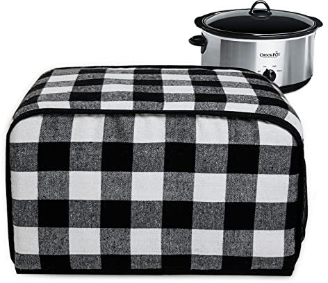 BAGSPRITE Slow Cooker Cover For Crock Pot and Hamilton Beach 6 7 8 Quart Oval Slow Cooker, Dust Cover, Black Buffalo Check