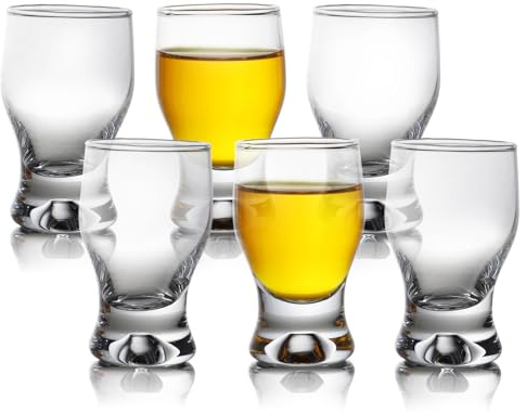 QUAFFER Shot Glass Set of 6 – Elegant Clear Shot Glasses 2 oz – Classic Whisky Vodka Tequila Sherry Brandy Cordial Mini Snifters Glasses - Perfect for Parties, Bars, Events, Home Bar