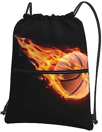 QQLADY Basketball On Fire Kordelzug-Rucksack, wasserdicht, für Fitnessstudio, Sport, Yoga, Schwarz , One size