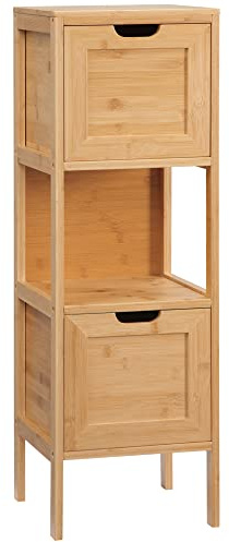 kleankin Meuble de Salle de Bain sur Pied Meuble de Rangement Armoire sur Pieds en Bambou 2 tiroirs Amovibles et 1 étagère - Design Naturel - 30 x 30 x 90 cm Naturel