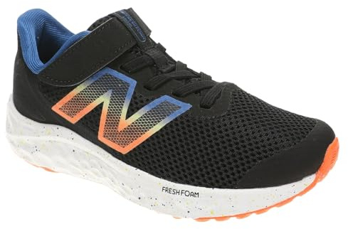 New Balance Fresh Foam Arishi V4 Bungee Lace with Top Strap Running Shoe, Black/Blue Agate/Blaze Orange, 13 US Unisex Little Kid