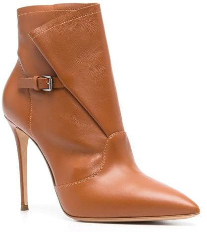 Botas de Tobillo con Punta Puntiaguda para Mujer tacón Aguja Sexy, Botines Cuero Color sólido Botas Cortas clásicas sin Cordones Zapatos tacón Alto para Fiesta Occidental,Marrón,35 EU