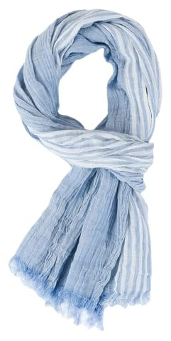 REHJJDFD Écharpe en coton et lin à rayures pour homme, bleu clair, taille unique