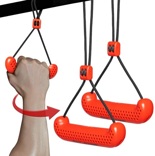 GD Fly Grip Pull Up Handles for Neutral Grip & LAT Pull Down Attachments – Perfect Grips for T-bar Row, D Handle Cable Attachment, Gym Equipment (Red Grip(Black Strap))