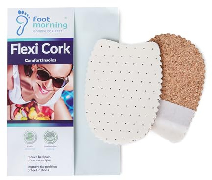 Foot Morning Flexi Kork, häldyna gjord av tyg, latex och naturlig kork, med självhäftande bottenlager, stötdämpande inlägg, hjälper mot hälsporn, lindrar hälsmärta, 1 par (kvinnor, 2–6 UK)