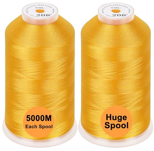 New brothread Set of 2 Polyester Machine Embroidery Thread Huge Spool 5000M for All Embroidery Machines - Harvest Gold