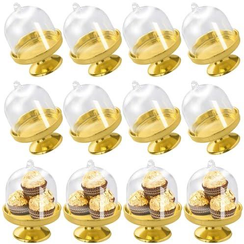 MEIYAXINWIN 12 Pièces Mini Présentoir à gâteaux，mini cloches à gâteau, avec couvercle transparent, pour décoration de table, anniversaire, fête prénatale