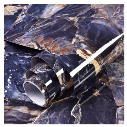 XLLZPX Kitchen Oil-Proof Film PVC Kitchen Countertop Transparent Film,Self Adhesive Oil-proof Thicken Marble Wallpaper,Vinyl Waterproof Removable Wall Sticker(Lan bao shi,40cm x 800cm)