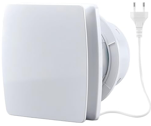 Moonjor 120 mm frånluftsfläkt kök, 130 m³/H IPX2, tyst badrumsfläkt, fönsterfläkt med kontrollventil, 1 m, EU-nätkabel för badrum, toalett, garage, kontor, vindar