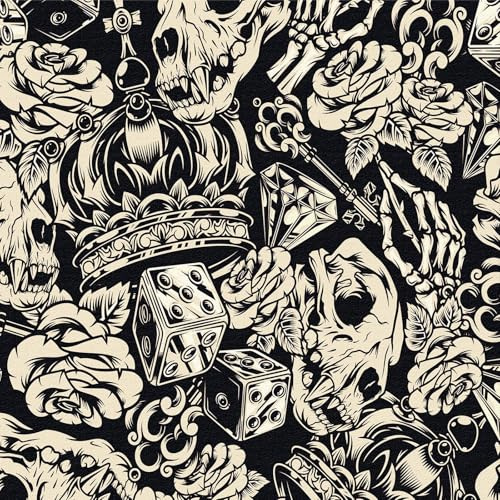 Self Adhesive Wallpaper, Crown Skull Sci-Fi Space Pattern, Detachable Furniture Decorative Film，44X600CM, PVC Waterproof Foil, 44X600CM