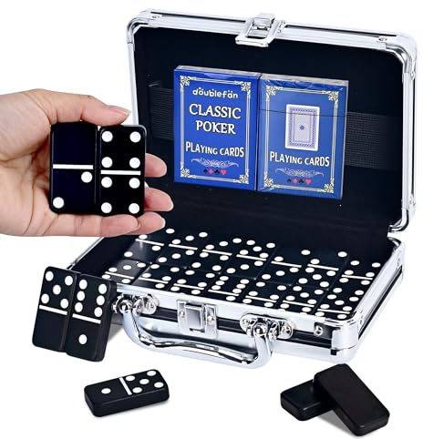 Dominos Set for Adults, Jumbo Size Black Dominoes for Classic Board Games, Double Six Jumbo Size Dominos Set 28 Tiles with Black Aluminum - Juegos de Mesa, Festival Present (2-4 Players)
