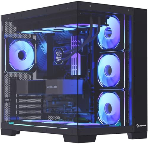 GAMEPOWER Warcry Pulse Gaming PC Gehäuse, ATX Mid Tower, Desktop Computer Case mit Tempered Glass, Aquarium Stil, Inklusive 4X PWM ARGB Lüfter, Staubfilter, Schwarz