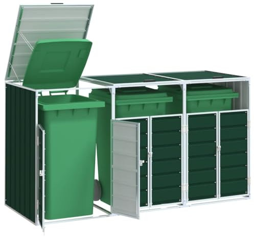 Rangement à roulettes pour poubelles pour trois bacs vert acier, Maison & jardin, Produits ménagers, Accessoires pour conteneurs à déchets, Cache-conteneurs à déchets, Vert, 30.1 KG, 4006179