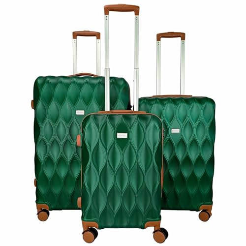 Suitcase Set of 3 Suitcases - Luggage Sets 3 Piece Hardshell - Lightweight Suitcase Sets with Lock - Large Medium Small Suitcases 4 Wheels Case and Hand Luggage set (Green - Brown, Set of 3)