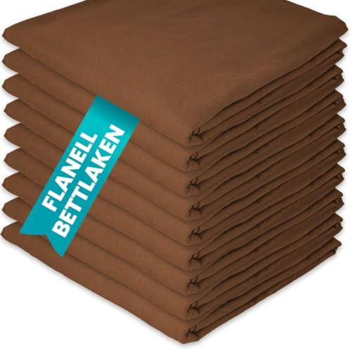 Flanell Bettlaken ohne Gummizug 140 x 200 cm Braun 100% Baumwolle kuschelig warm Glatte Betttücher flauschig Hotel Laken Baumwollflanell Haustuch