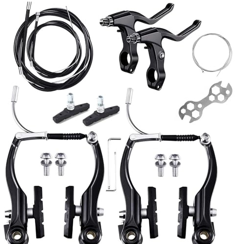 WUWENY Fahrradbremse Set, Fahrrad Bremsen, Universal V-Brake Fahrrad Bremse Vordere und Hintere MTB Bremsen, innere und äußere Bremsseile und Bremshebel Kit für Mountainbikes und Rennräder, (Schwarz)