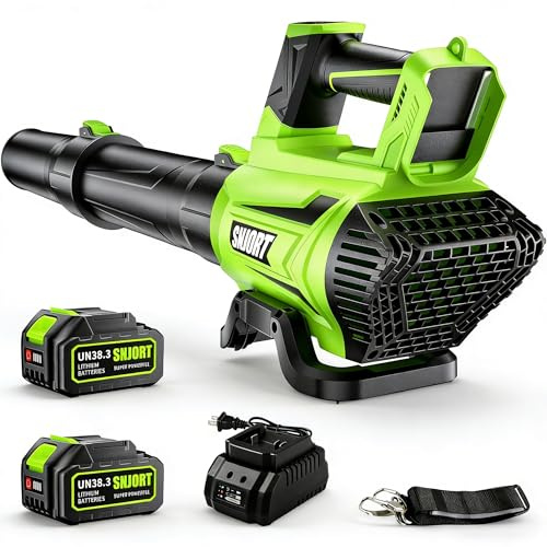 SNJORT Leaf Blower Cordless with Battery and Charger, 980CFM Brushless Motor, 2 Batteries, 6 Speed Modes， Blowers for Lawn Care, Dust, Blowing Leaves, Patio Cleaning,Birthday Gifts for Men Dad Husband