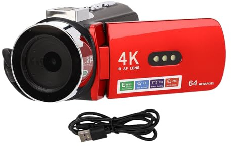 Akozon Cámara de Video 4K, Videocámara de 64 MP con WiFi para Vlogs con Pantalla de 3 Pulgadas y Rotación de 180 Grados para Fotografía de Viajes.