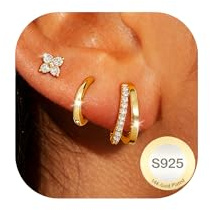 AVOTTO 3 paires boucles d'oreilles femme or Hypoallergénique boucle d'oreille femme or Huggie Boucles d'oreilles Pour Plusieurs Piercings