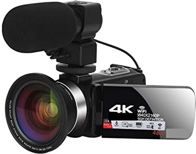 Full 4K Vlog Videocámara Digital Live Stream Cámaras de Video Profesionales Webcam Lente Gran Angular Blog Recorder 18X Regalo para Principiantes(128G SD Card)